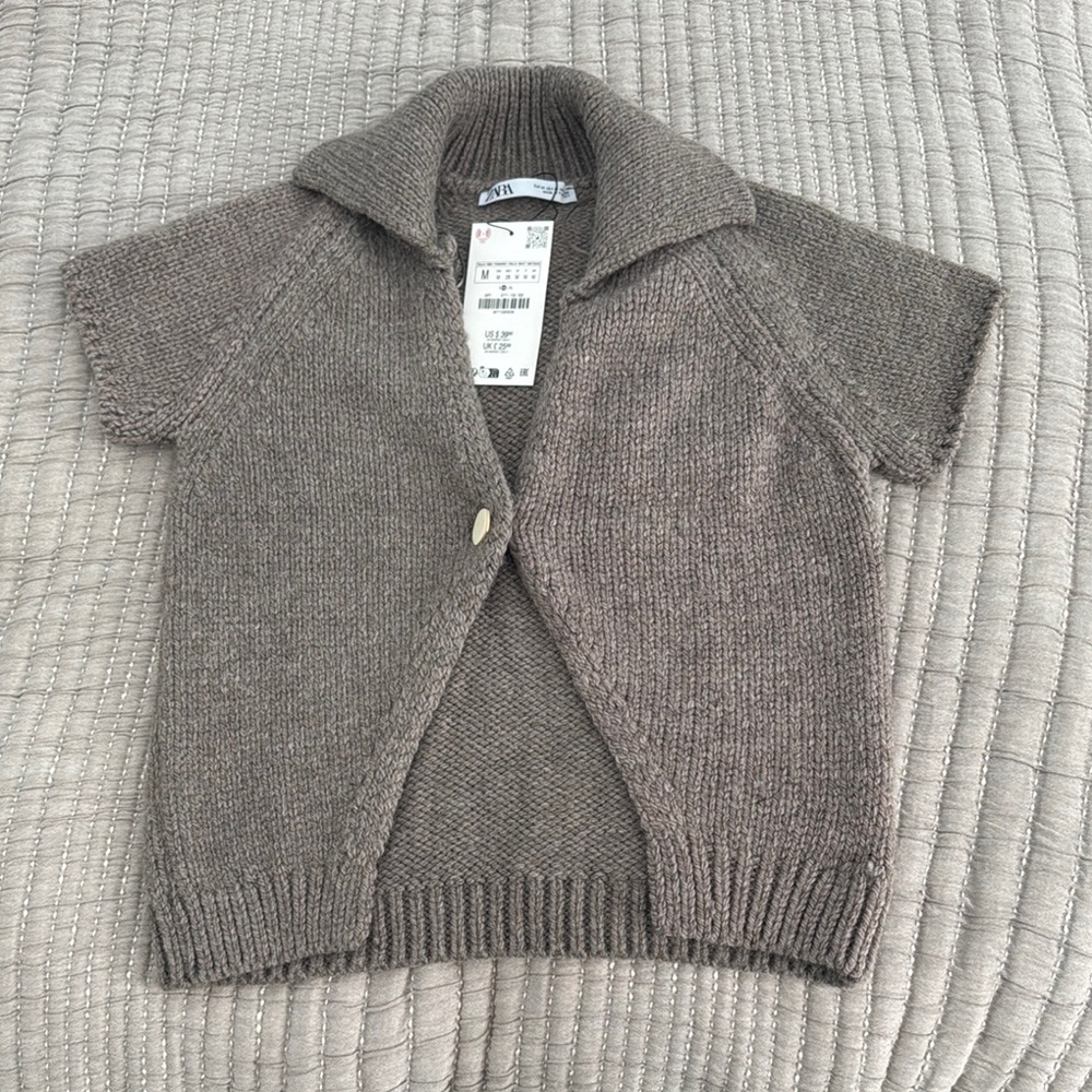 Gray Knit Short Sleeve Cardigan